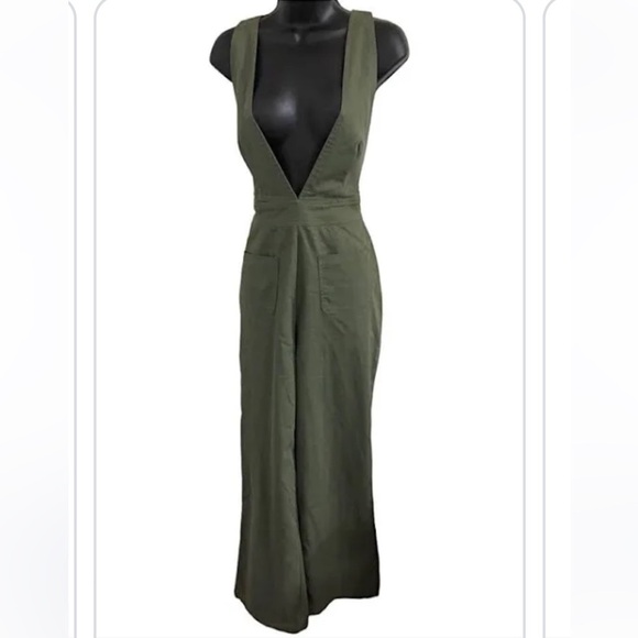 Sincerely Jules Jumpsuit military Green Plunge Front Halter Zip Up jumpsuit Sz S - Picture 10 of 10